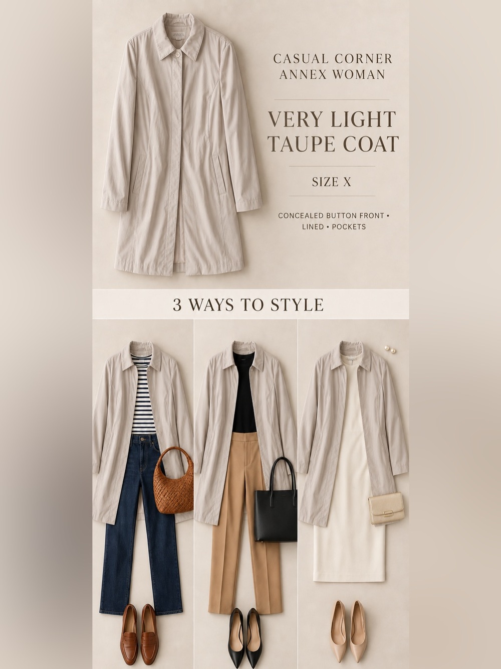 Casual Corner Light Khaki Trench Coat